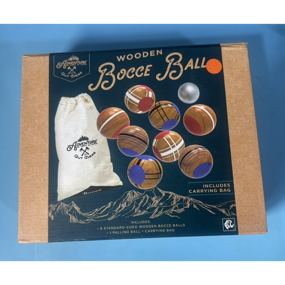 BOCCE BALL SET ~ Adventure Is Out There ~ Nice Wooden 9 Piece Set/Carrying Bag